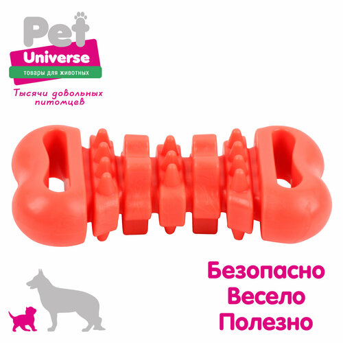 Игрушка для собак Pet Universe многофактурная косточка для жевания 12 см, ТПР, оранжевый, PU3078OE