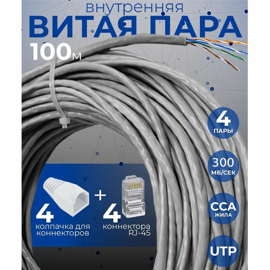 фото Внутренний интернет кабель (витая пара) Redmart 50 м CCA (омедненный алюминий) UTP PVC 4 пары (8 жил) Cat.5е 24AWG indoor