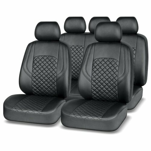 Чехлы Autopremier Grand, для переднего и заднего ряда, экокожа, черный цвет, 11 предметов, арт. GND1000