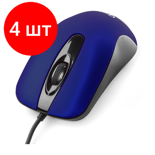 Комплект 4 штук, Мышь компьютерная Gembird MOP-400-B, USB, синий, 3кн, 1000DPI, 1.45м мышь gembird mop 400 проводная оптическая бесшумная 1000 dpi usb чёрно синяя