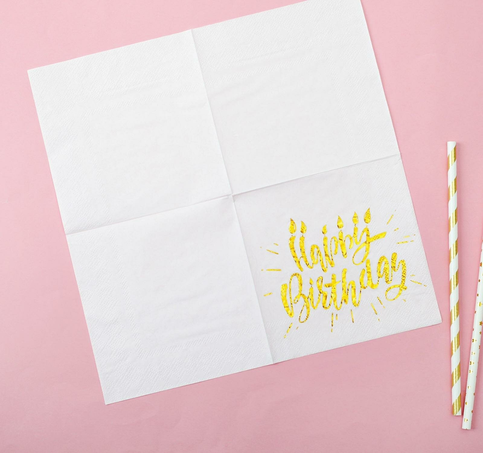 Салфетки Страна Карнавалия Happy birthday, 20 шт., 25х25 см, тиснение розовое золото, на белом фоне - фото №8