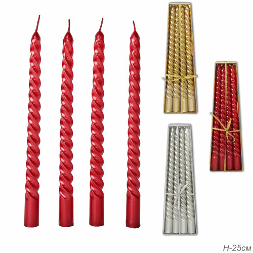 Набор свечей 4 штуки 25 см матовые цвета микс 429₽