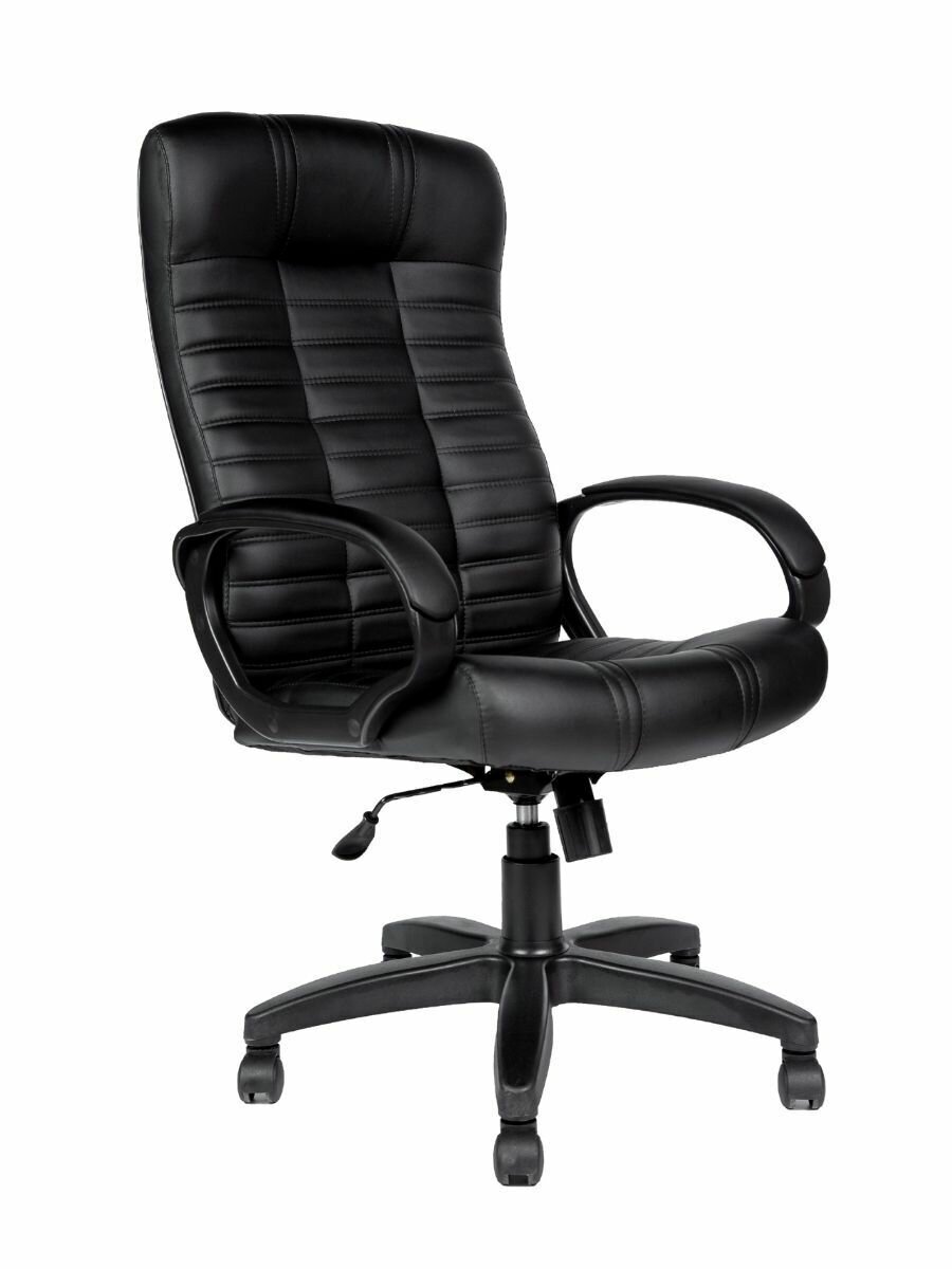 Компьютерное кресло руководителя Евростиль Атлант Soft, натуральная кожа, черный