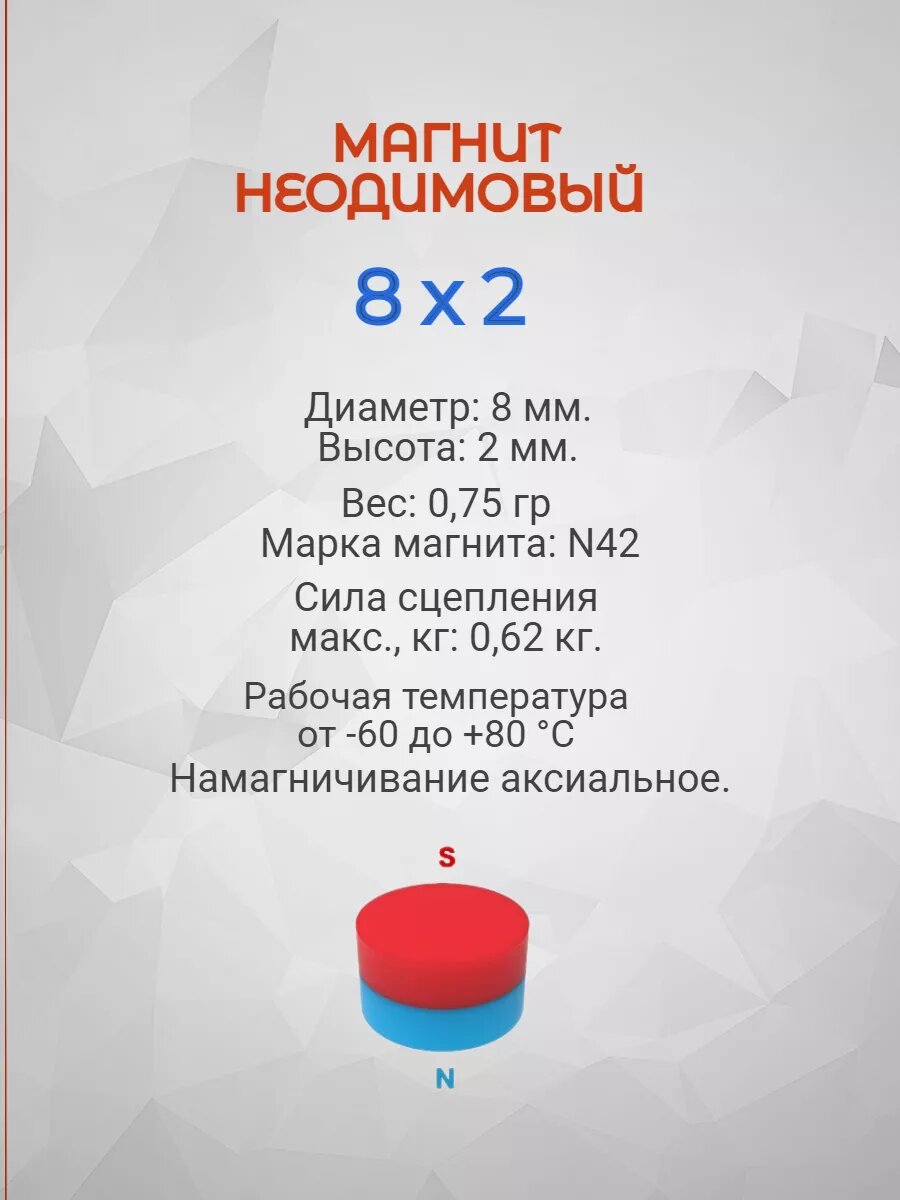 Магнит неодимовый 8х2 - 25шт. — фото 1