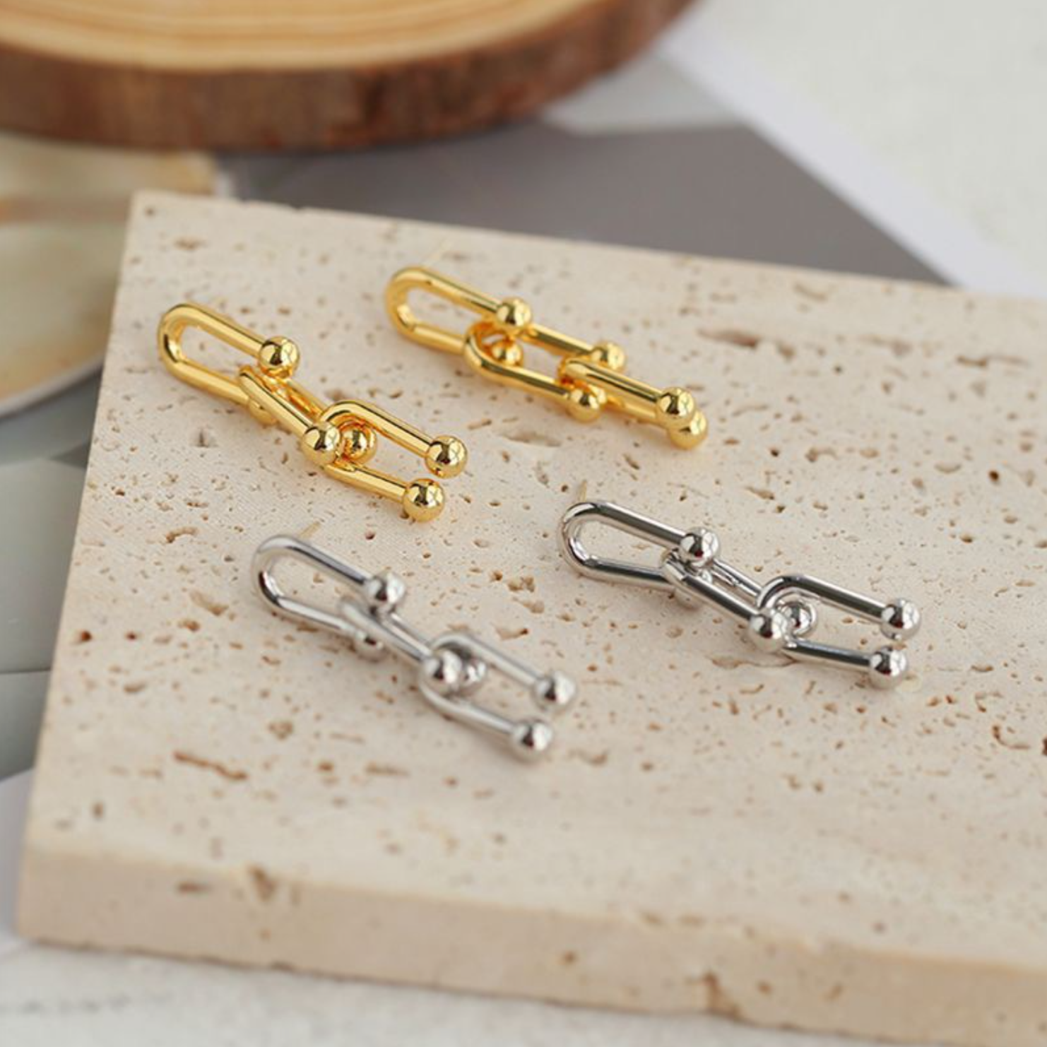 Серьги пусеты, размер 30 мм, золотистый — фото 1