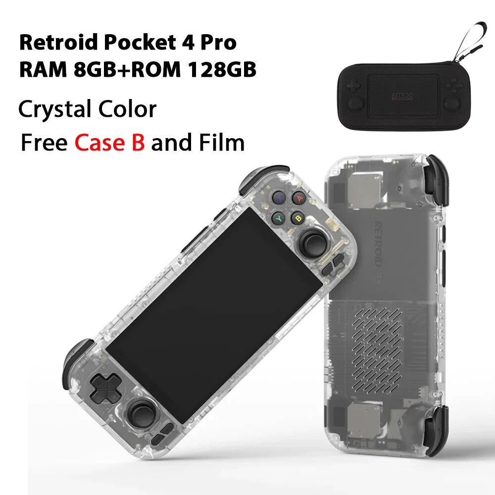 Ретро карманная игровая консоль, 4 Pro, свободная Φ 8G + 128G, 4,7 дюймов, сенсорный экран, Wi-Fi 6,0, Bluetooth 5,2, 5000 мАч, 3d-палочки для зала, Crystal Case B
