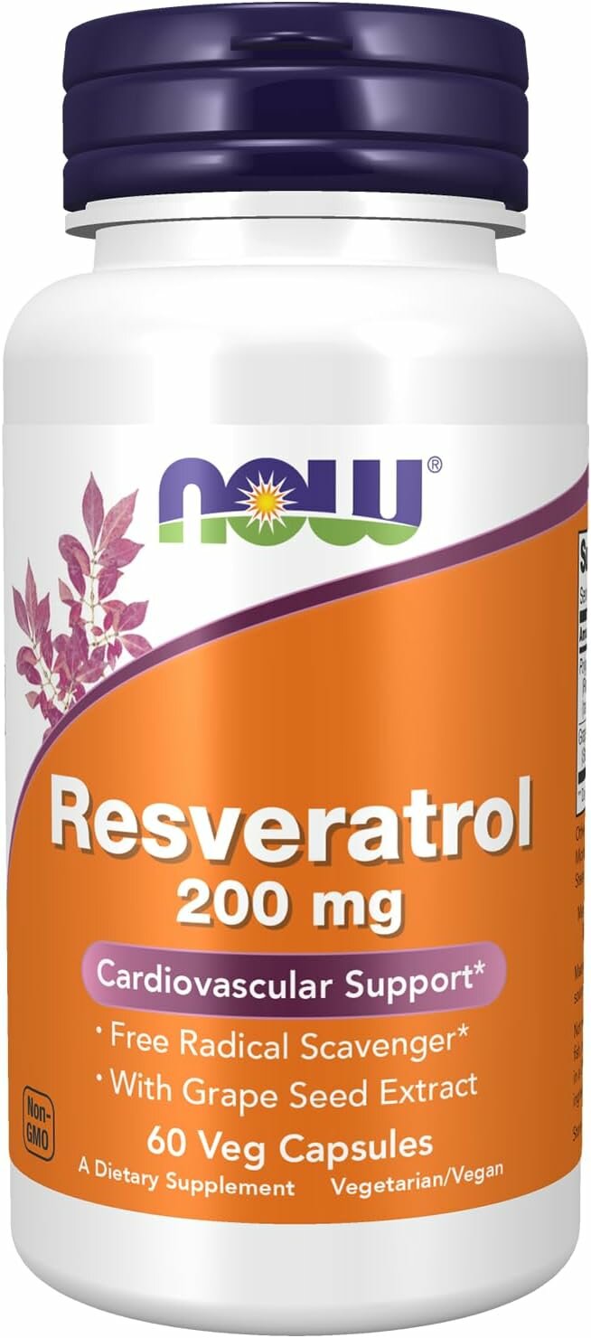 NOW Resveratrol 200 mg 60 veg capsules (ресвератрол)