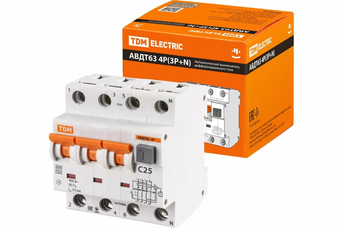 Автоматический выключатель АВДТ 63 4P С25 30мА