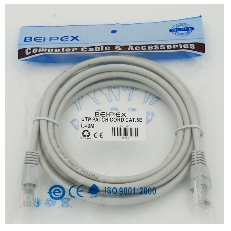 Патч-корд BEHPEX [18155] UTP Cat. 5E, 3 метра, синий (RJ-45 (m)-RJ-45 (m))