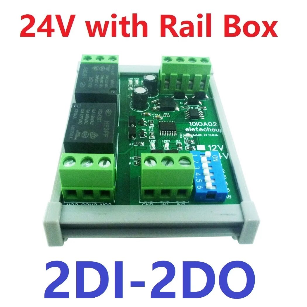 Модуль ввода-вывода RS485 Modbus RTU, реле 10 А, DC 24 В, 1/2/4/8/12 каналов, для сухой контактной платы NPN DI, 2CH with Rail Box