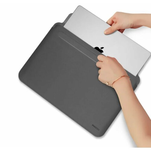 фото Чехол для macbook pro 13.3"/air 13.6"/pro 14.2", recci dream series inner bag, полиуретан под кожу, серый космос