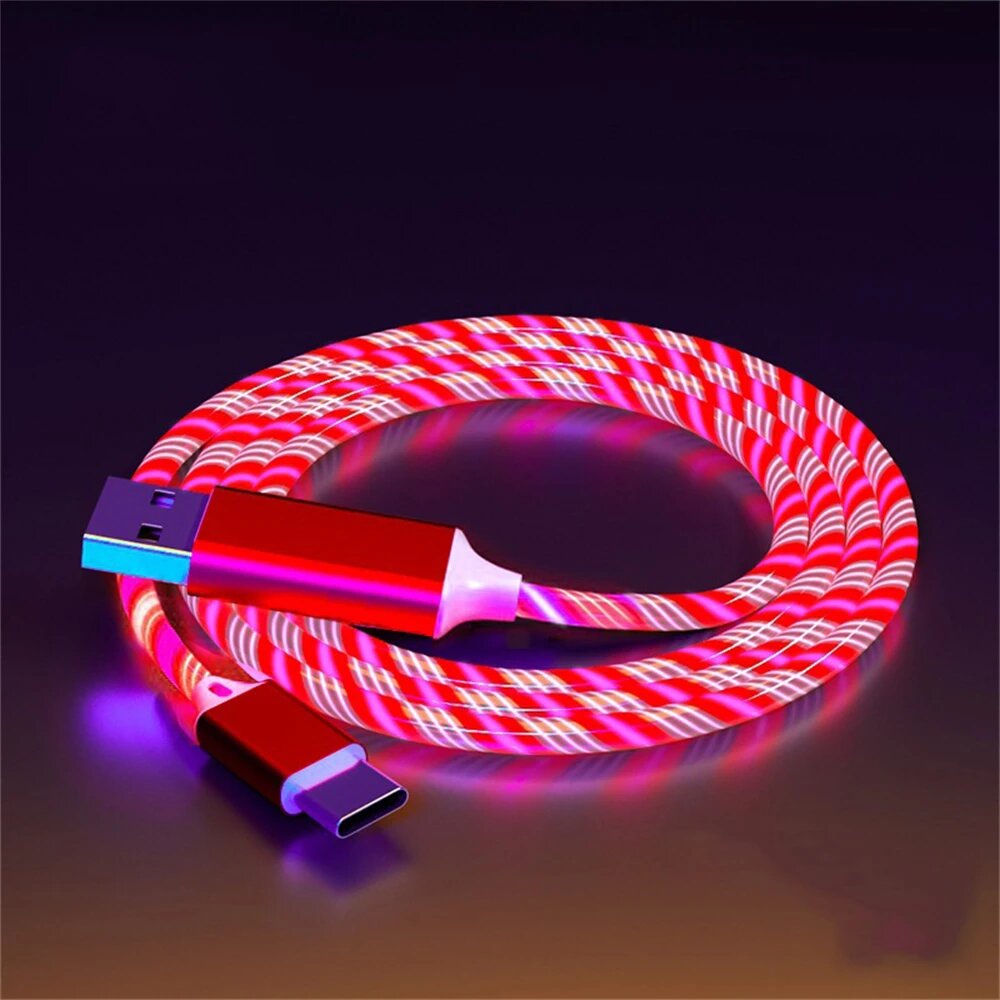 NNBILI светящийся светодиодный светильник USB 3 в 1, кабель для быстрой зарядки телефона, зарядное устройство, светящийся кабель типа C для Xiaomi iPhone, аксессуары для телефонов, Red Type C 1M