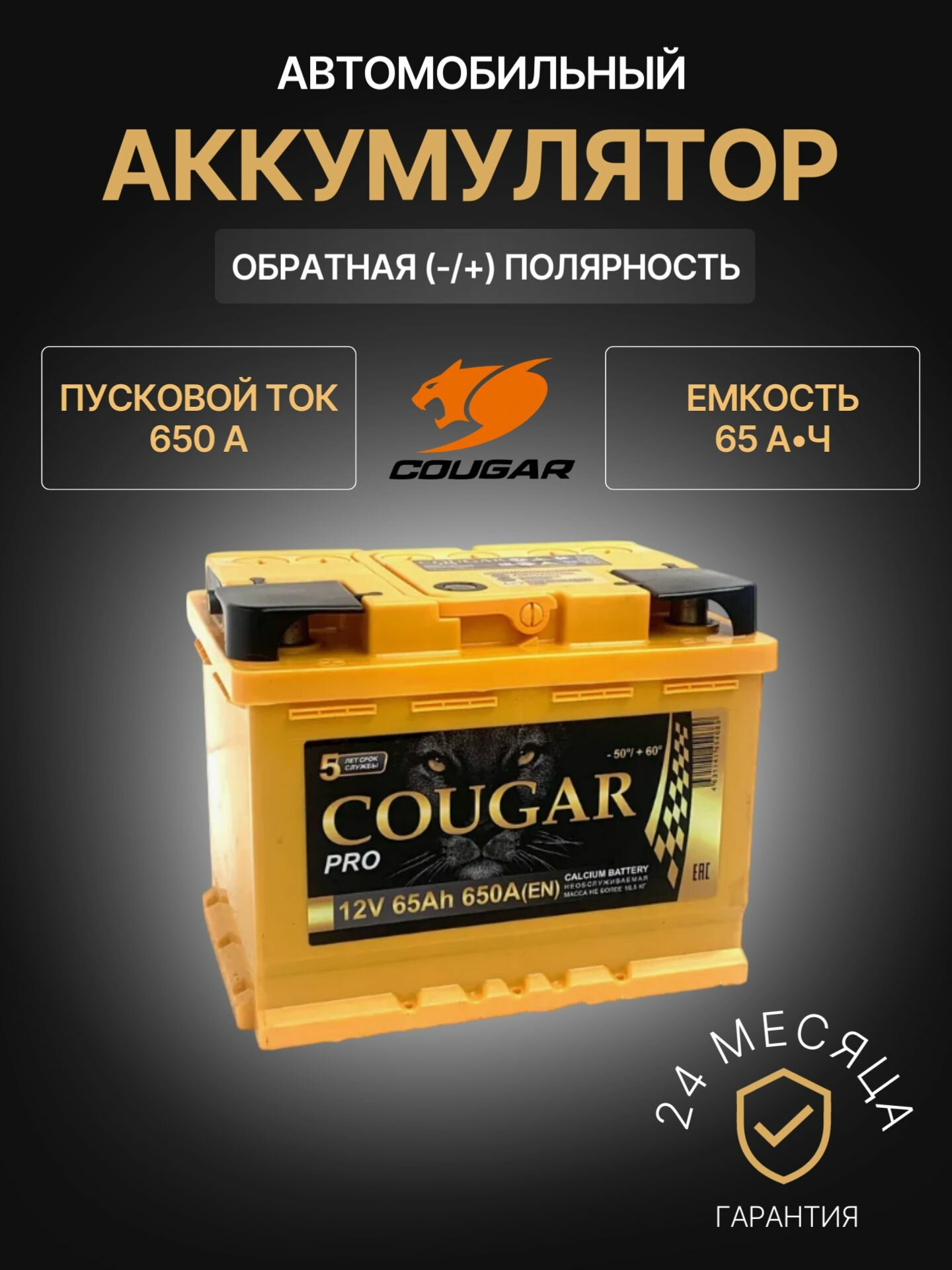 Аккумулятор автомобильный Cougar PRO R+ 12В 65Ач 650А