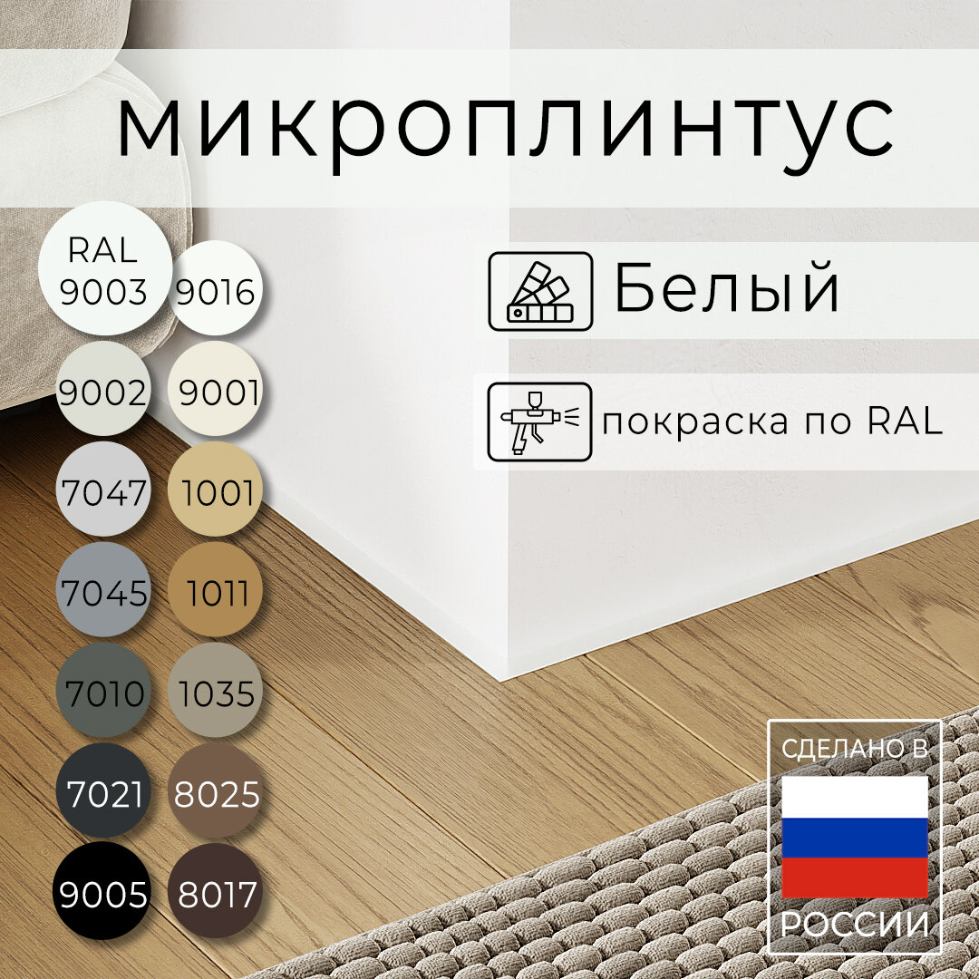 Микроплинтус с 7 пружинами Белый RAL 9003 (2,5 метра) матовый