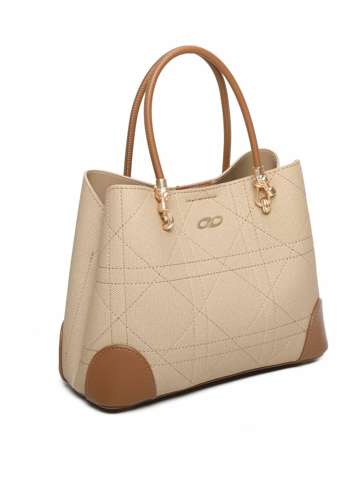 Сумка тоут kari, фактура рельефная, стеганая, бархатистая, матовая, бежевый1 — фото 1