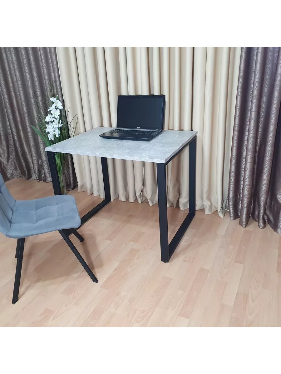 Стол игровой лофт бетон светлый 90*70 см. Черные ножки