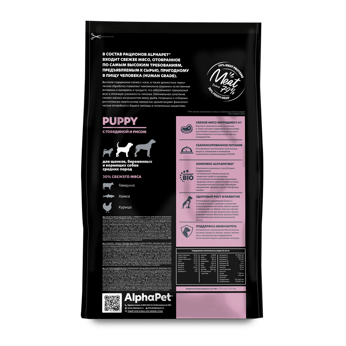 Сухой корм AlphaPet (Альфапет) Puppy для щенков средних пород с говядиной и рисом, 2 кг — фото 1