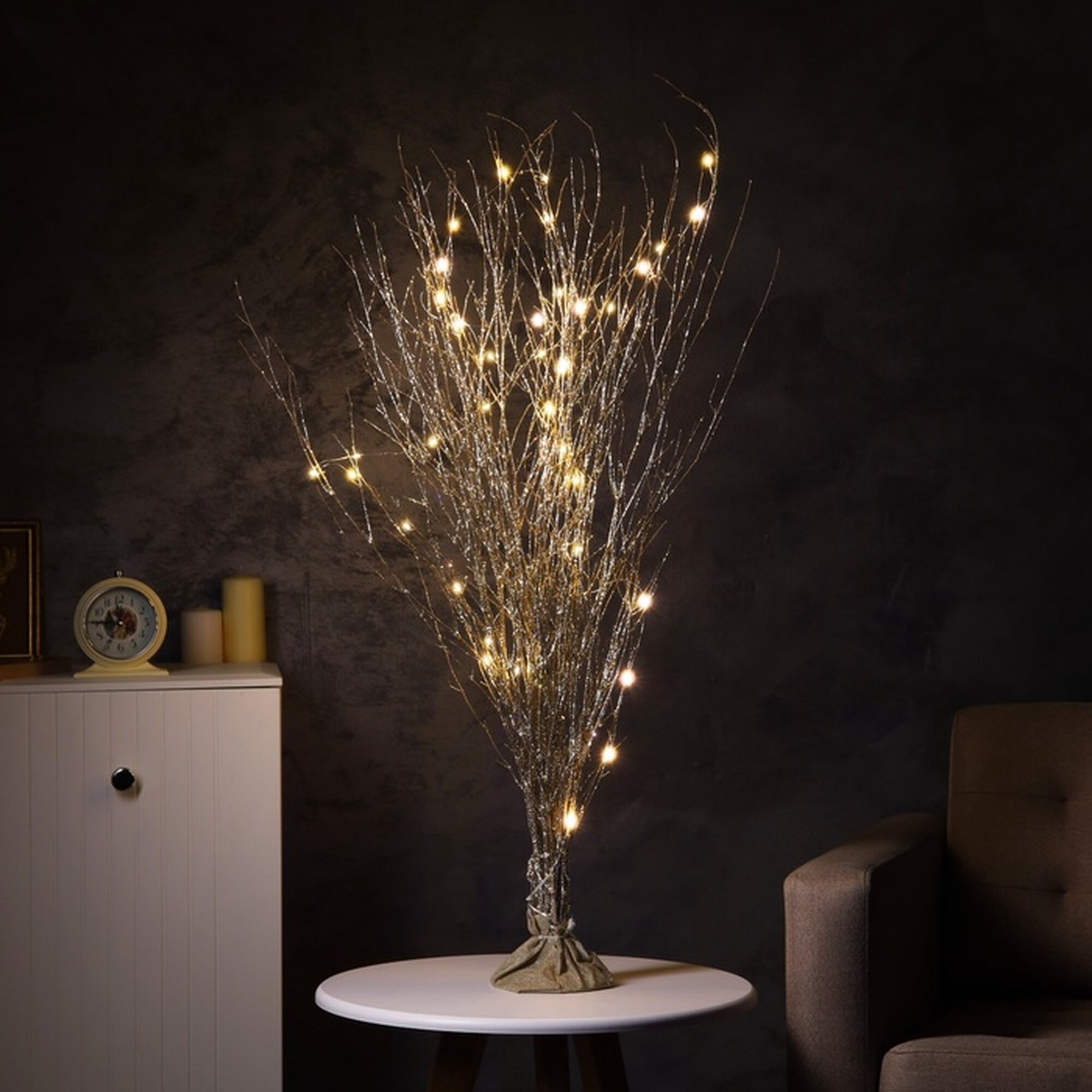Светодиодная фигура «Ветви бежевые» 100х108х6 см 30 LED батарейки AAх3 (не в комплекте) свечение теплое белое