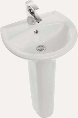 Изображение товара Раковина Sanita Аттика 48 с пьедесталом, фарфоровая, раковина для ванной, белая, полукруглая, со встроенным сливом-переливом