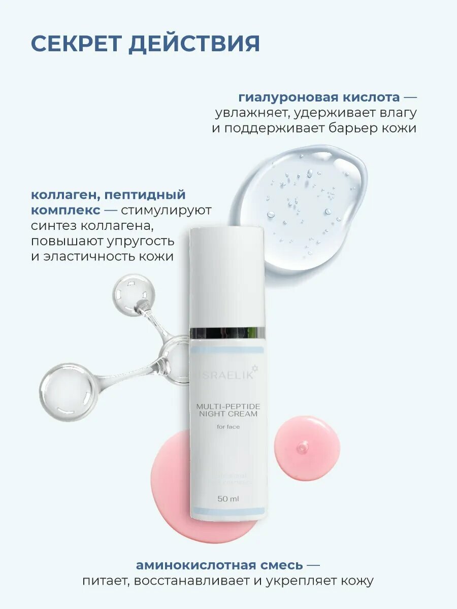 Ночной крем ISRAELIK, для лица, с пептидами, антивозрастной, питательный, 50мл — фото 1