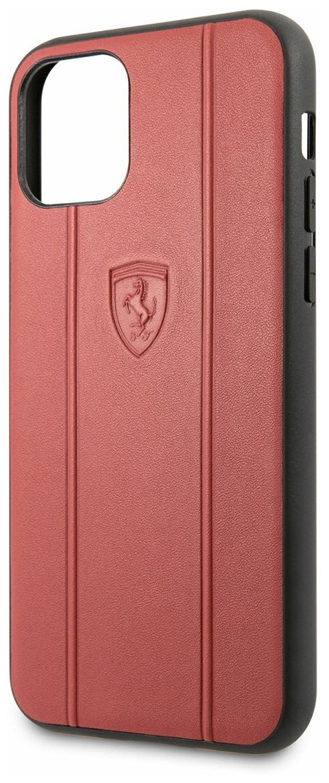 Чехол Ferrari для iPhone 11 Pro Stamped logo Embossed lines Hard Leather Red