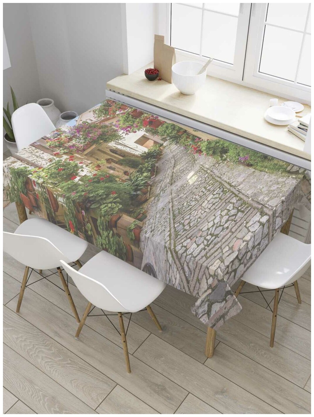 Скатерть прямоугольная JoyArty на кухонный стол "Итальянская мостовая" из оксфорда, 120x145 см