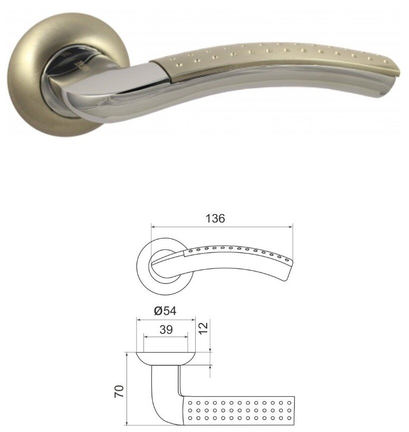 Ручки на круглой накладке R412 sn/cp на входную дверь (950 г Материал ЦАМ ) мат. никель-хром (комплект)