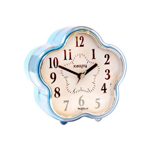 Настольный будильник в форме звезды MIRRON GH643 СН/Для детской/Для спальни/Кварцевый механизм/Белый (светлый) циферблат/Арабские цифры/Голубой цвет корпуса