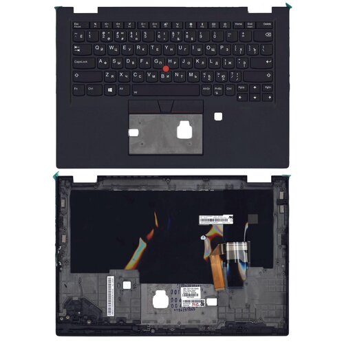 Клавиатура для ноутбука Lenovo ThinkPad X390 Yoga черная с черный топкейсом и подсветкой 919000₽