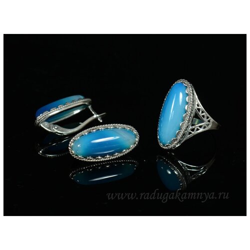 Комплект бижутерии: кольцо, серьги, агат, размер кольца 18, мультиколор кольцо со шпинелью кабошон в цирконах цвет синий размер 18