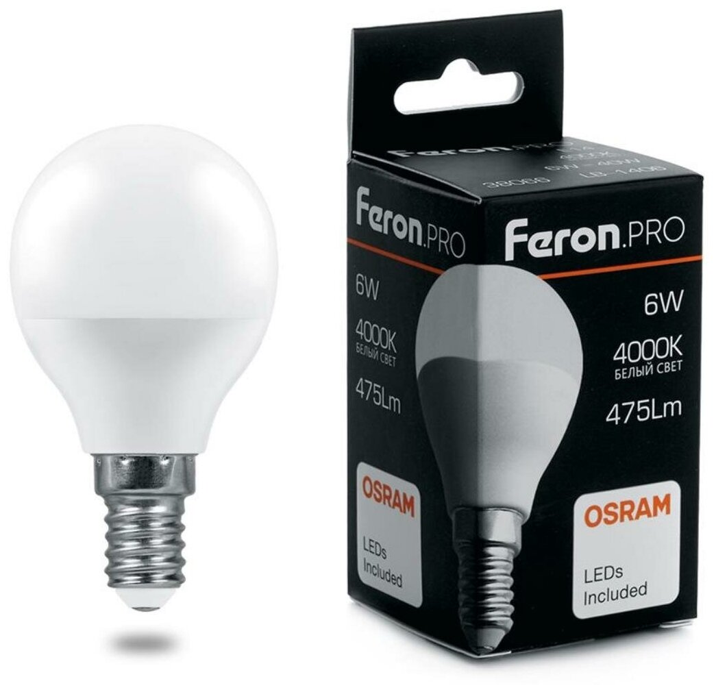 Лампа светодиодная Feron.PRO LB-1407 Шарик E14 7.5W 175-265V 6400K (38073). Комплект из 10 шт.