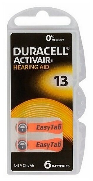 Батарейки DURACELL ZA13 (PR48) для слуховых аппаратов (6 шт)