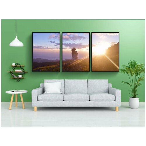 фото Набор модулных постеров для интерьера "гора, девочка, солнце" 60x90 см. в тубусе, без рамки lotsprints