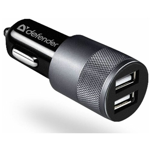 Автомобильное зарядное устройство на 2 USB, 5V/2.1A, адаптер зарядка универсальная в прикуриватель машины Defender UCA-21, металлик