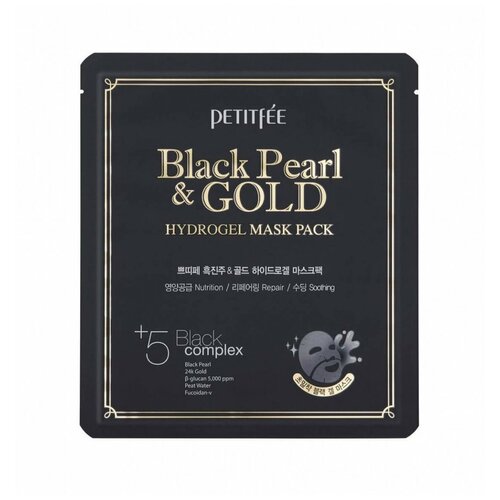 фото Гидрогелевая маска (набор) для лица petitfee жемчуг/золото black pearl & gold hydrogel mask pack, 5 шт