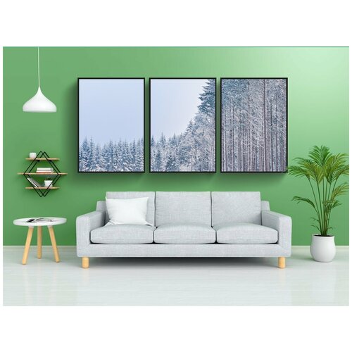 фото Набор модулных постеров для интерьера "деревья, лес, снег" 60x90 см. в тубусе, без рамки lotsprints