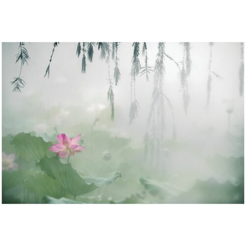 Фотообои Уютная стена Лотос в тумане 400х270 см Виниловые Бесшовные (единым полотном)