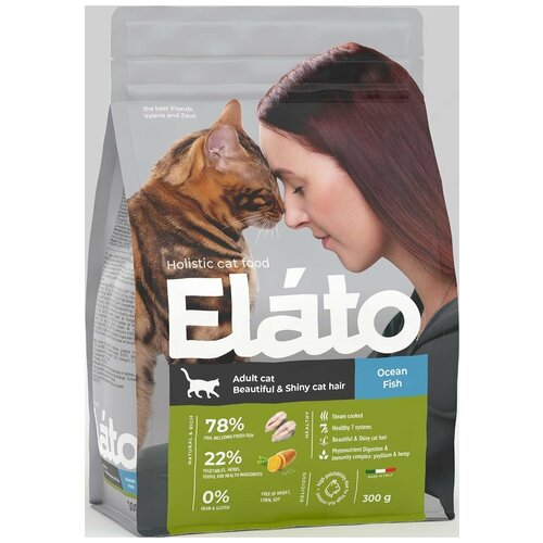 Элато (ELATO) Корм д/взрослых кошек с рыбой д/красивой и блестящей шерсти 300г