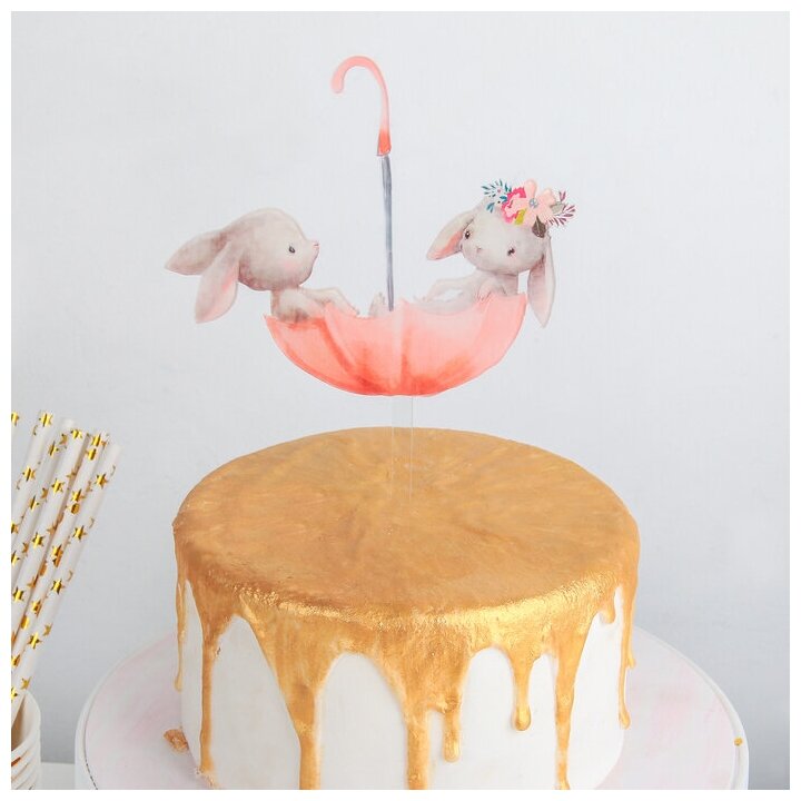 Топпер для торта «Кролики в зонтике» - фотография № 1