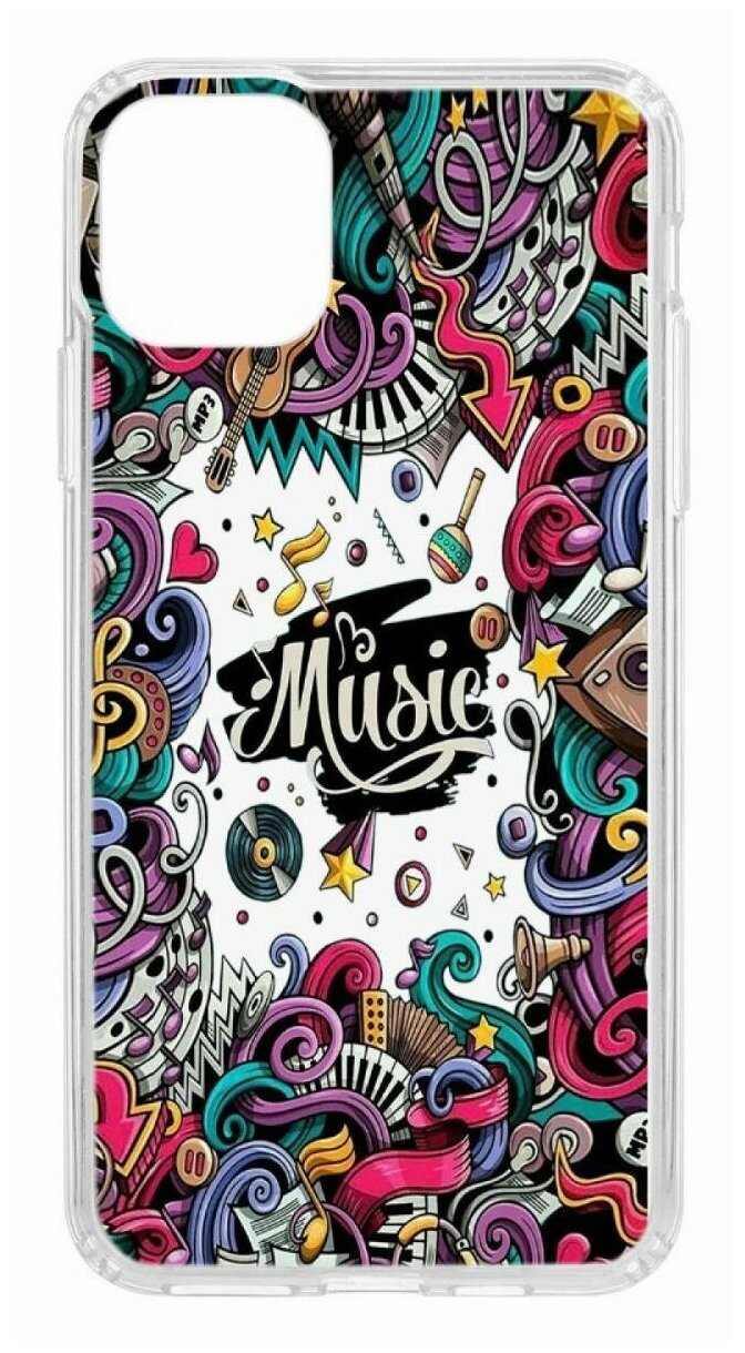 Чехол для iPhone 11 Pro Max Kruche Print Music,противоударная пластиковая накладка с рисунком,защитный силиконовый бампер с принтом и защитой камеры