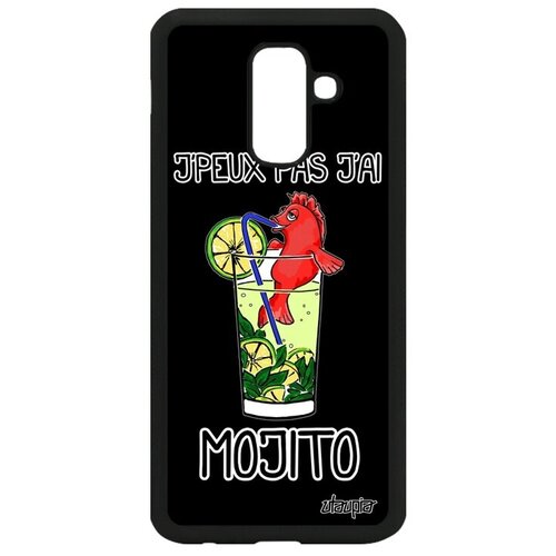 фото Простой чехол на смартфон // samsung galaxy a6 plus 2018 // "не могу - у меня мохито!" крутой комикс, utaupia, черный