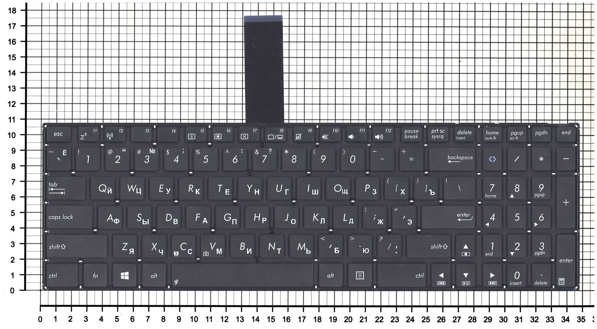 Клавиатура для ноутбука Asus K56CA черная без рамки плоский Enter контакты расположены с лицевой стороны