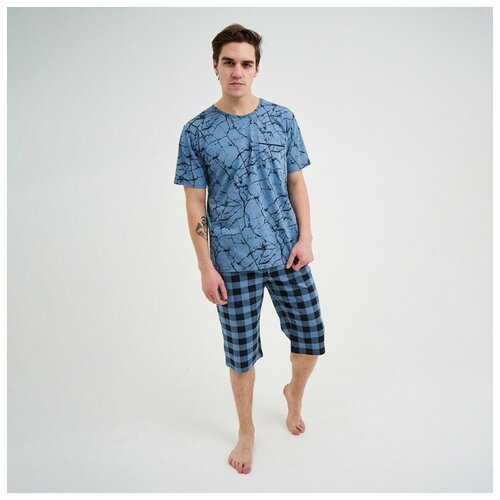 фото Костюм домашний (футболка, бриджи) мужской, цвет синий, размер 48 lovetex.store