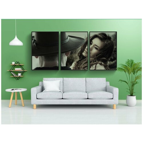 фото Набор модулных постеров для интерьера "женщина, человек, ковбой" 60x90 см. в тубусе, без рамки lotsprints