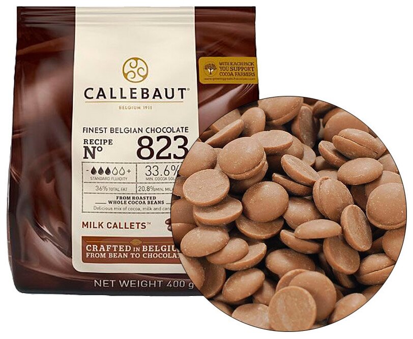 Шоколад Callebaut 823 молочный 33,6% какао. Заводская упаковка 2,5 кг.