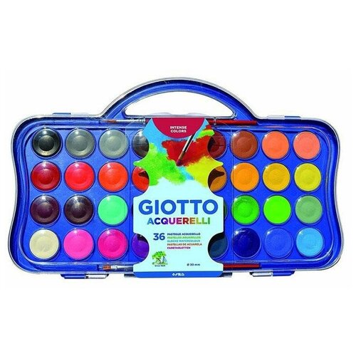 Giotto Акварель сухая 36цв d-30мм GIOTTO Colour Blocks, с 2 кистями