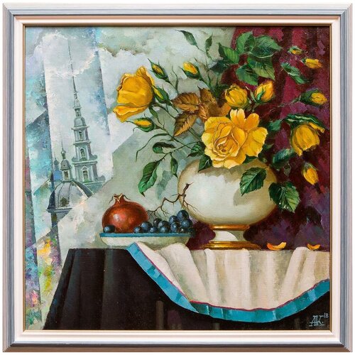 фото Картина маслом "желтые розы" крухмалев русская живопись