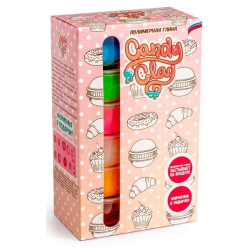 Candy Clay Глина для лепки / Набор для лепки, 6 цветов глины и формочка / Полимерная глина