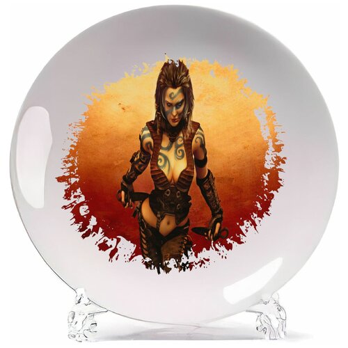 фото Тарелка coolpodarok age of conan hyborian adventures девушка с тату на лице два кинжала