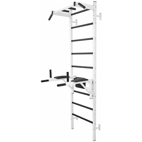Шведская стенка металлическая Юниор 240x71x16 см + Фиксированный турник + Брусья Пресс Белый
